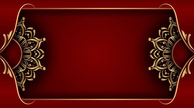 Red background with golden mandala ornament vector