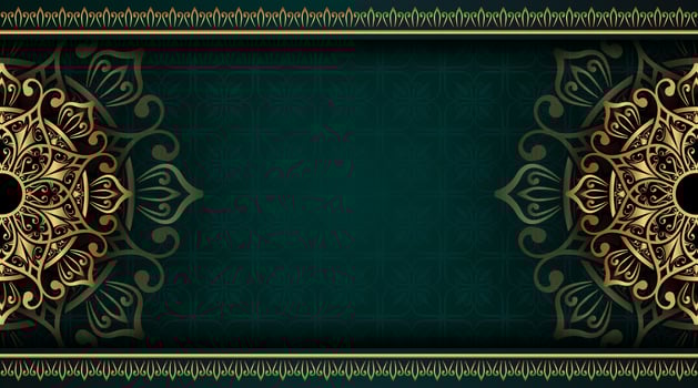Green background with golden mandala ornament vector