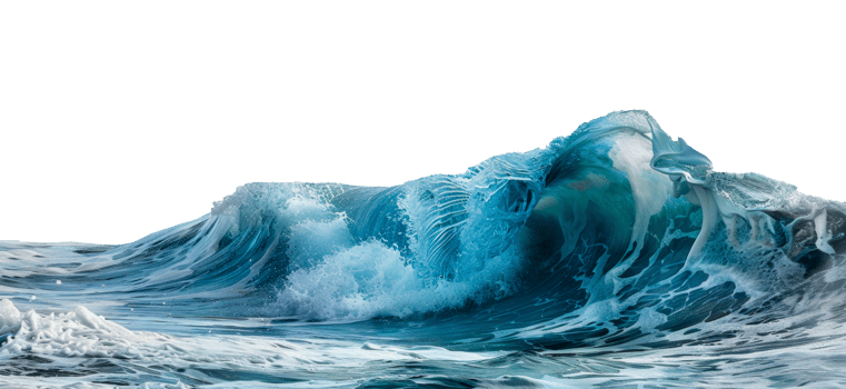 AI generated Curling blue ocean wave on transparent background - stock png. png