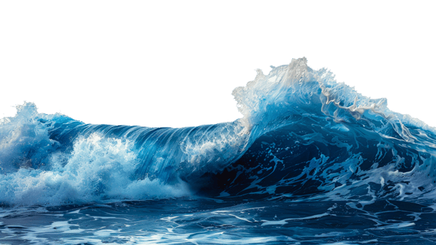 AI generated Curling blue ocean wave on transparent background - stock png. png