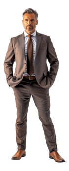 AI generated Senior professional in checkered suit and stern expression on transparent background - stock png. png