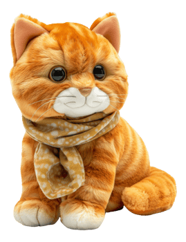 AI generated Plush orange tabby cat toy on transparent background - stock png. png