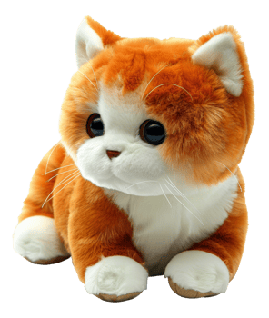 AI generated Plush orange tabby cat toy on transparent background - stock png. png