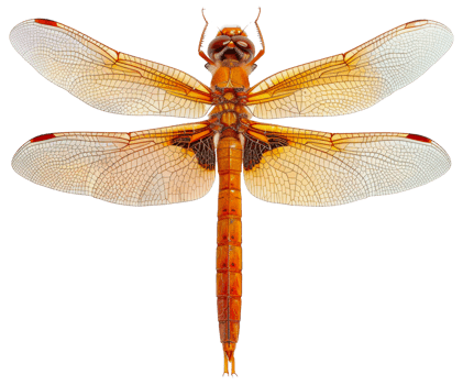 AI generated Orange dragonfly with transparent wings on transparent background - stock png. png