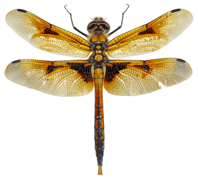 AI generated Orange dragonfly with transparent wings on transparent background - stock png. png