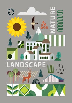Nature, landscape and garden, contemporary artistic poster. vector