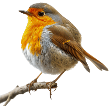 AI generated European robin perched on branch on transparent background - stock png. png