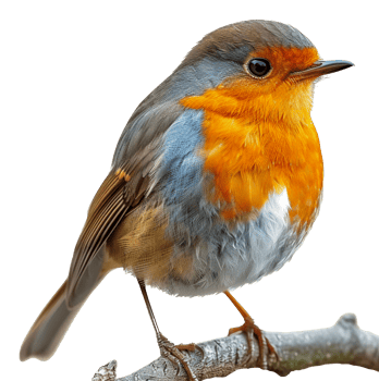 AI generated European robin perched on branch on transparent background - stock png. png