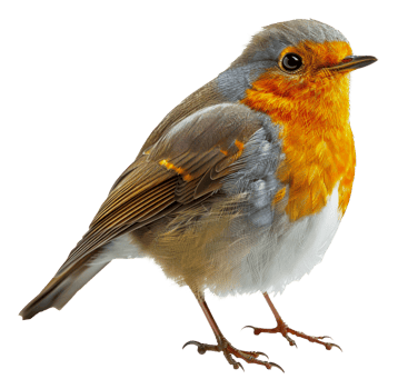 AI generated European robin perched on branch on transparent background - stock png. png