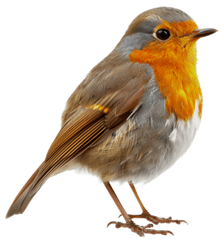 AI generated European robin perched on branch on transparent background - stock png. png