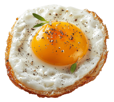 AI generated Sunny side up fried egg with cracked pepper on transparent background - stock png. png