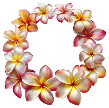 AI generated Plumeria flower lei with yellow and pink gradients on transparent background - stock png. png