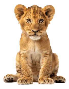 AI generated Young lion cub sitting on transparent background - stock png. png