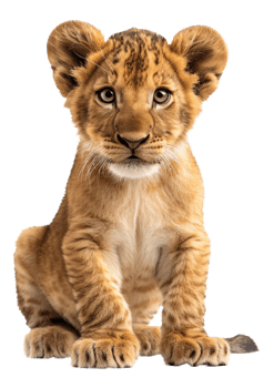 AI generated Young lion cub sitting on transparent background - stock png. png