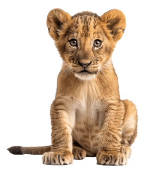 AI generated Young lion cub sitting on transparent background - stock png. png