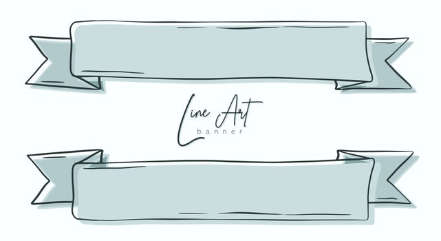 Hand drawn line art ribbon banner vector illustration. Vintage frame banner for text, lettering, poster and flyers, greeting card, presentation, web, social media, design, sign, sticker and stories.
