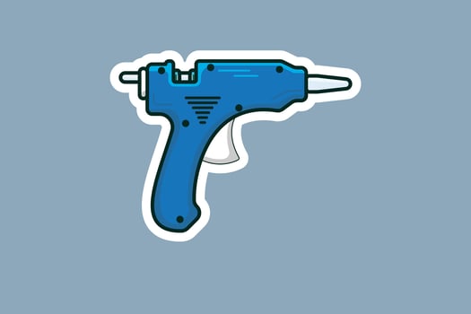 Electric Hot Glue Gun Sticker vector illustration. Repairing hand tool object icon concept. Hot pistol equipment sticker design for craft and art vector logo.