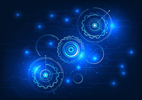 Gear technology gear connected to the circuit It indicates the rapid development of technology that helps the well-being of people and the global economy. It is a vector illustration.