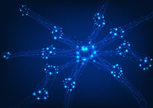 Blockchain technology Lines that connect and break into straight lines Represents the data storage technology system. that are linked together into a network through computer encryption vector
