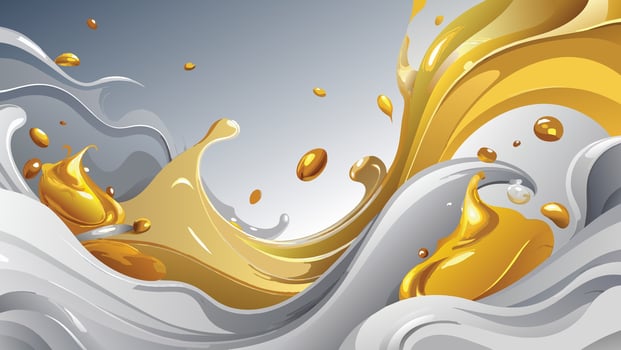 Vector illustration of abstract background with gold and silver liquid splashes.