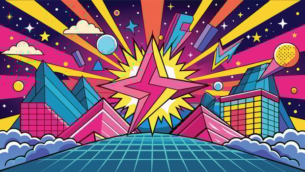 Colorful illustration of a city in pop art style background. Vector illustration