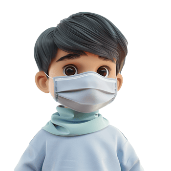 AI generated 3d small boy wear face mask png isolated on transparent background