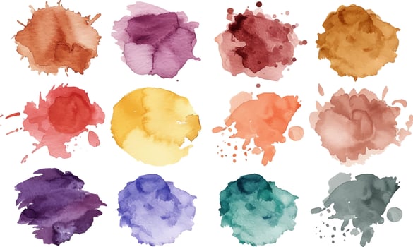 Artistic Palette of Vibrant Watercolor Splashes for Creative Design vector