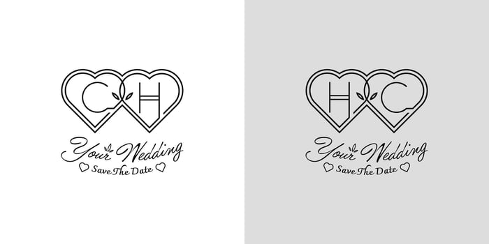 Letters CH and HC Wedding Love Logo, for couples with C and H initials vector
