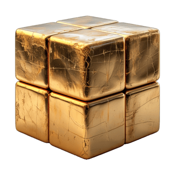 AI generated Gold Cube Isolated on Transparent Background ,generative ai png