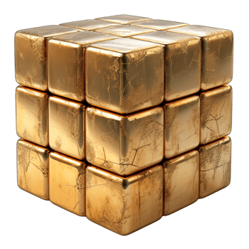 AI generated Gold Cube Isolated on Transparent Background ,generative ai png