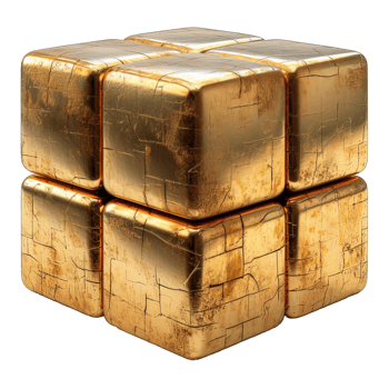 AI generated Gold Cube Isolated on Transparent Background ,generative ai png