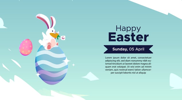 happy easter template banner design with cute bunny illustration vector