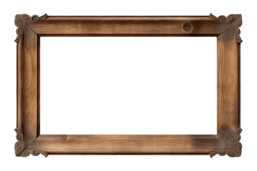 AI generated an old wooden rectangular frame isolated on a transparent background, PNG