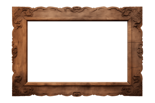 AI generated an old wooden rectangular frame isolated on a transparent background, PNG