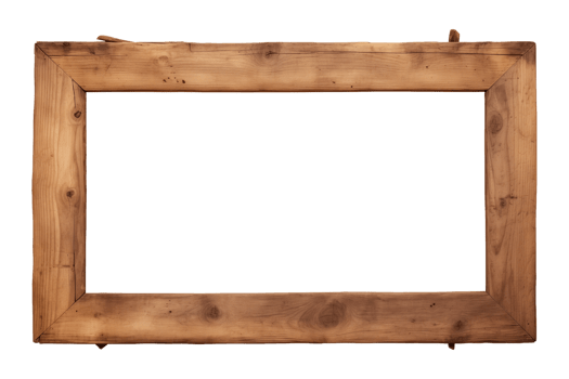 AI generated an old wooden rectangular frame isolated on a transparent background, PNG