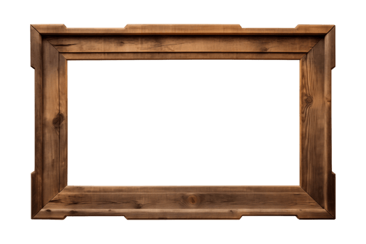 AI generated an old wooden rectangular frame isolated on a transparent background, PNG