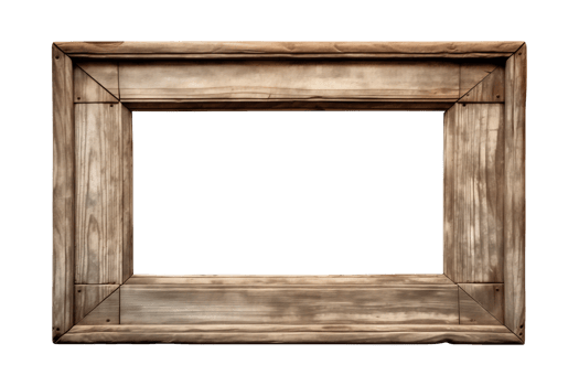 AI generated an old wooden rectangular frame isolated on a transparent background, PNG