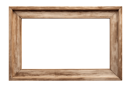 AI generated an old wooden rectangular frame isolated on a transparent background, PNG