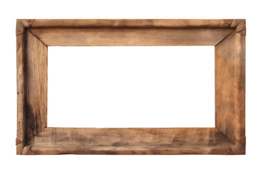 AI generated an old wooden rectangular frame isolated on a transparent background, PNG