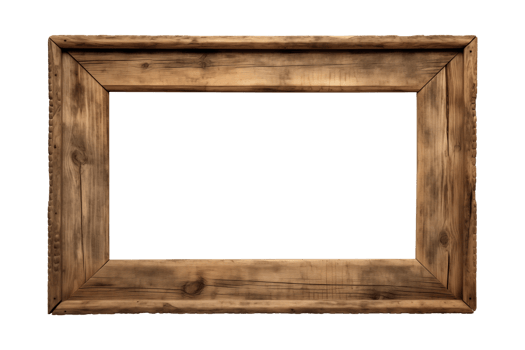 AI generated an old wooden rectangular frame isolated on a transparent background, PNG