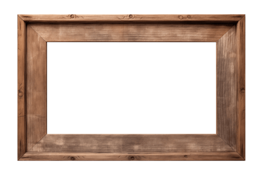 AI generated an old wooden rectangular frame isolated on a transparent background, PNG