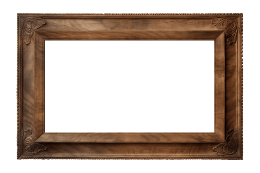 AI generated an old wooden rectangular frame isolated on a transparent background, PNG