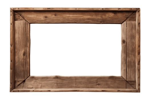AI generated an old wooden rectangular frame isolated on a transparent background, PNG