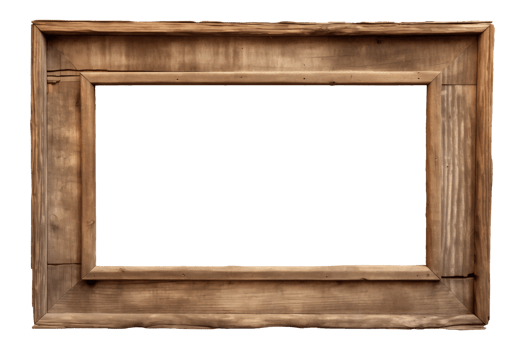 AI generated an old wooden rectangular frame isolated on a transparent background, PNG