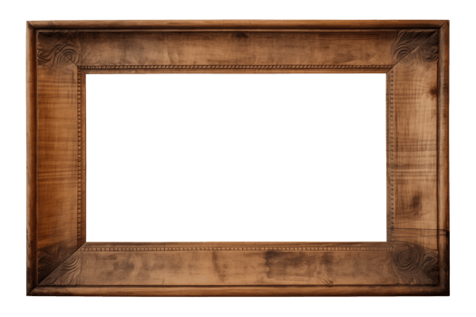 AI generated an old wooden rectangular frame isolated on a transparent background, PNG