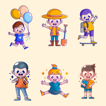 Cute teenager in cartoon style set vector