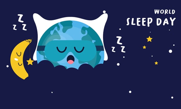 World sleep day. Cute planet Earth sleeping under a blanket on an international holiday vector