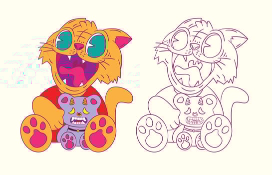 cute animal doodle illustration for book coloring page vector