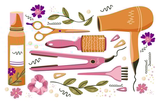 Hand drawn hairdresser tools for a beauty salon, hairdresser or stylist. Decorative set of vector illustration