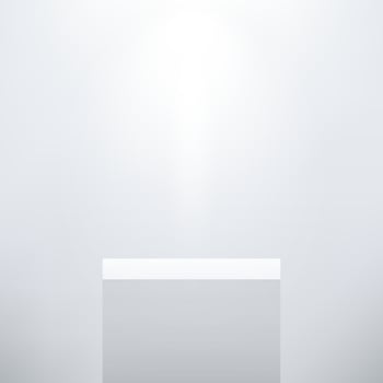 White and Grey pedestal podium. Empty room with spotlight effect. Use for product display presentation, cosmetic display mockup, showcase, media banner, etc. Vector illustration.
